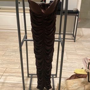 Brown rouched bodycon dress